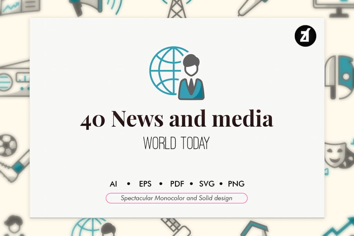 40 News elements in monocolor and solid design