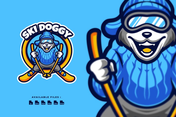 Ski Doggy Cartoon Mascot Character Business Logo