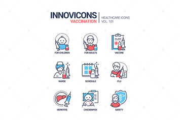 Vaccination - line design style icons set