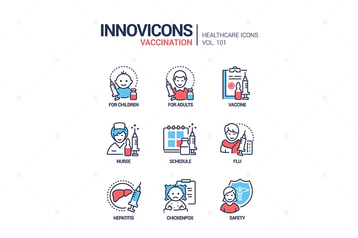 Vaccination - line design style icons set