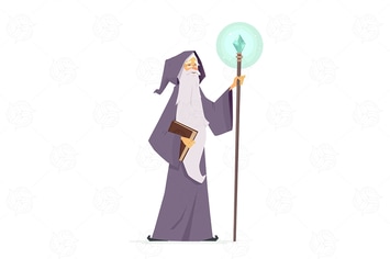 Wizard with magic book and wand