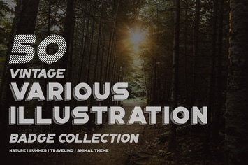 50 Vintage Various Illustration Badge Collection