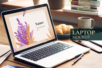 Workspace with laptop screen mockup