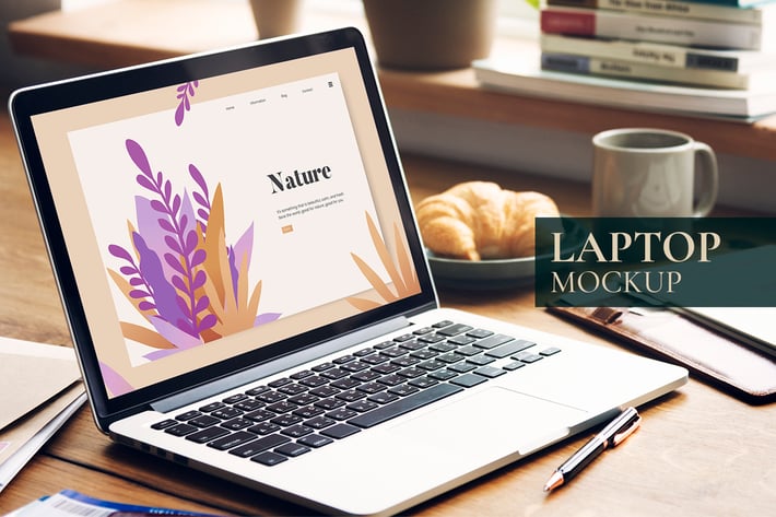 Workspace with laptop screen mockup