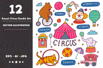Kawaii Circus Doodle Set