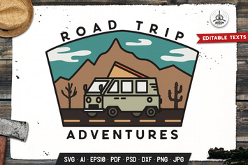 Road Trip Badge, Vector Adventure Retro Graphic