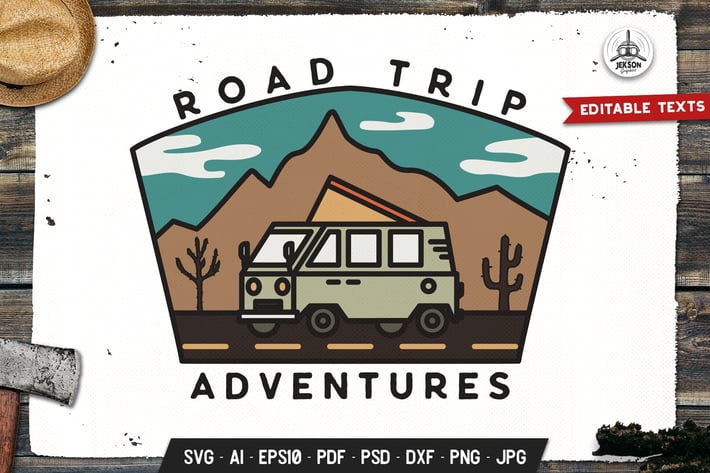 Road Trip Badge, Vector Adventure Retro Graphic