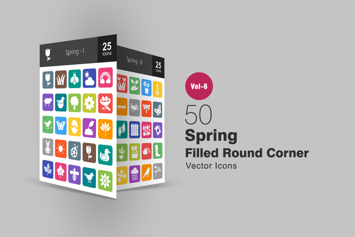 50 Spring Filled Round Corner Icons
