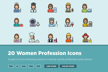 20 Woman Profession Icons