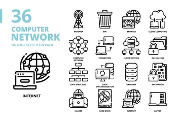 Computer Network Outline Style Icon Set
