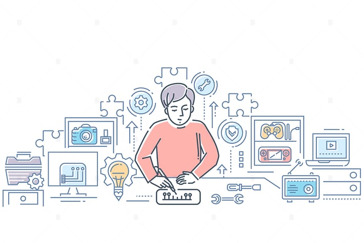 Computer service center - line design illustration
