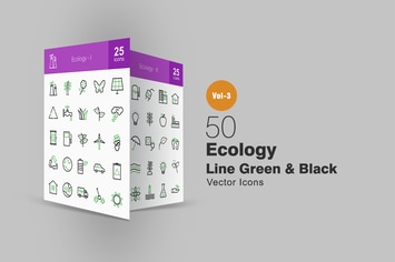 50 Ecology Line Green & Black Icons