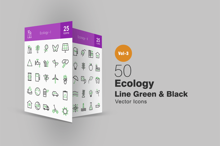 50 Ecology Line Green & Black Icons