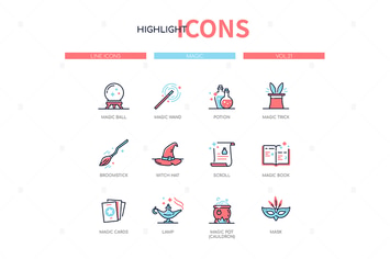 Magic concept - line design style icons set