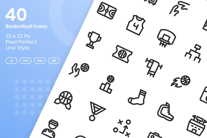 40 Basketball Icons Set - Line