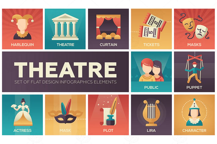 Theatre - set of flat design infographics elements