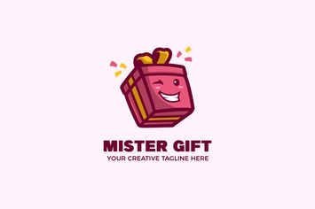 Happy Gift Box Cartoon Mascot Logo Template