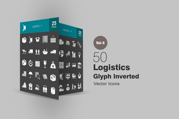 50 Logistics Glyph Inverted Icons