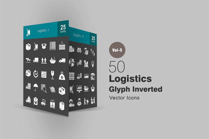 50 Logistics Glyph Inverted Icons