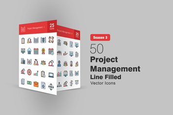 50 Project Management Filled Line Icons