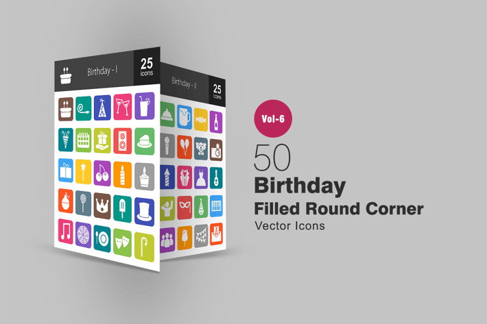 50 Birthday Filled Round Corner Icons