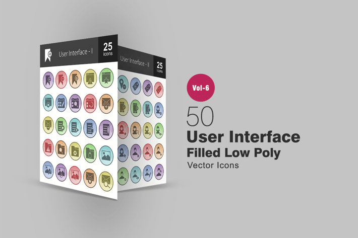 50 User Interface Filled Low Poly Icons