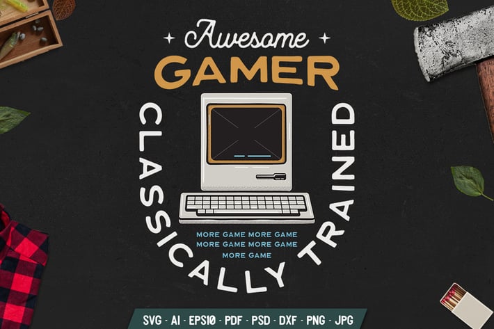 Gaming Badge with Old PC. Vintage Emblem
