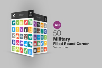50 Military Filled Round Corner Icons