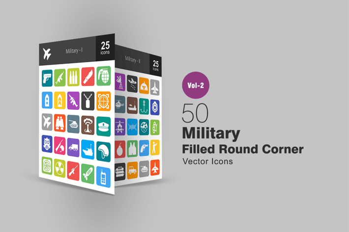 50 Military Filled Round Corner Icons