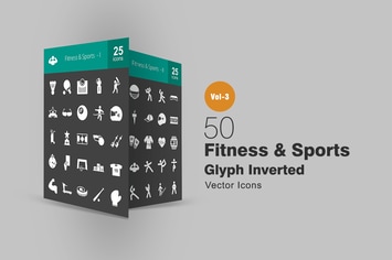 50 Fitness & Sports Glyph Inverted Icons