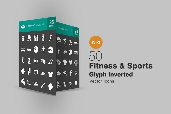 50 Fitness & Sports Glyph Inverted Icons