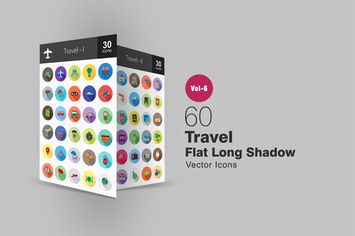 60 Travel Flat Shadowed Icons