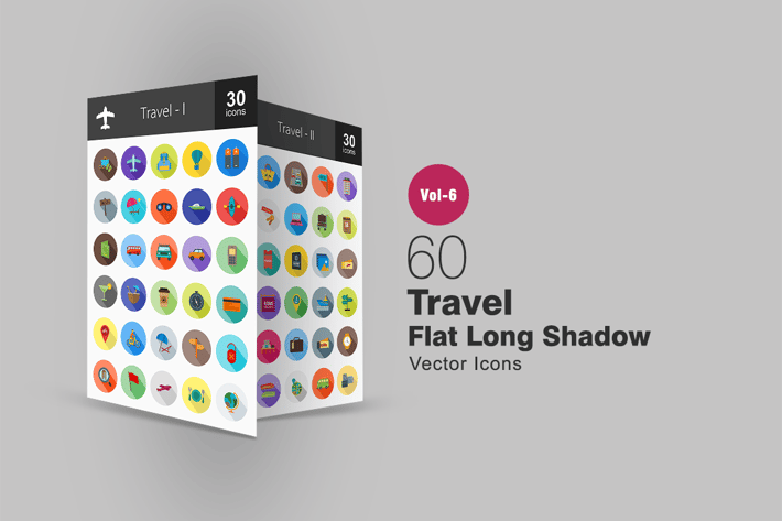 60 Travel Flat Shadowed Icons
