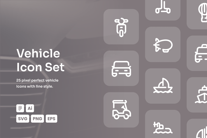 Vehicle Dashed Line Icon Set