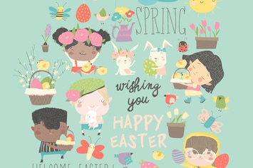 Cute little children with Easter theme. Happy East