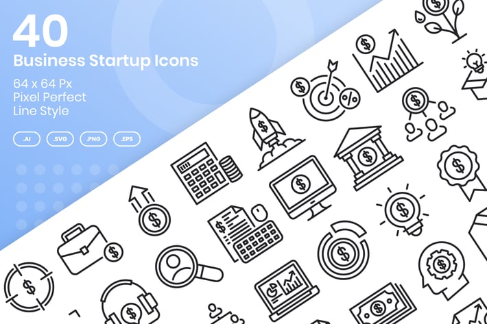 40 Business Startup Icons Set - Line