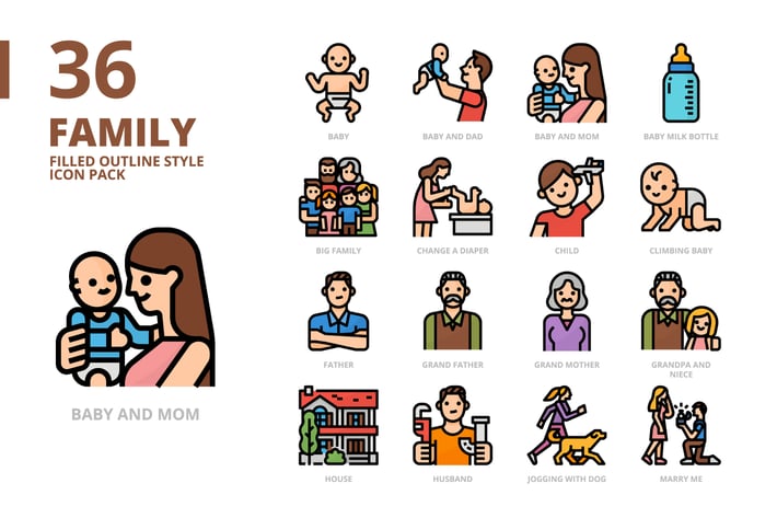 Family Filled Outline Style Icon Set