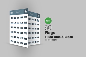 60 Flags Blue & Black Icons