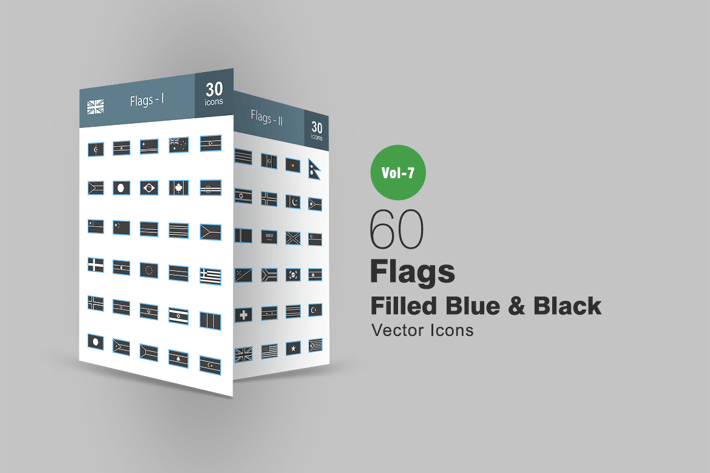 60 Flags Blue & Black Icons