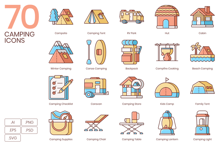 70 Camping Icons