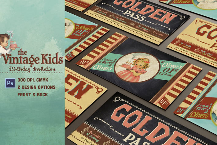 Vintage Kids Birthday Invitation