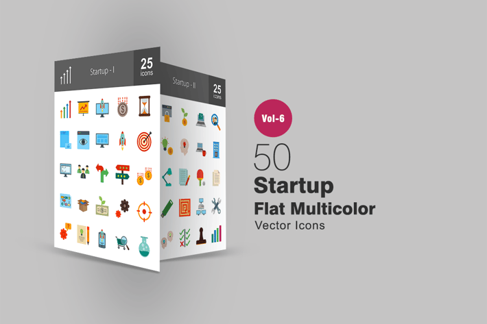 50 Startup Flat Multicolor Icons