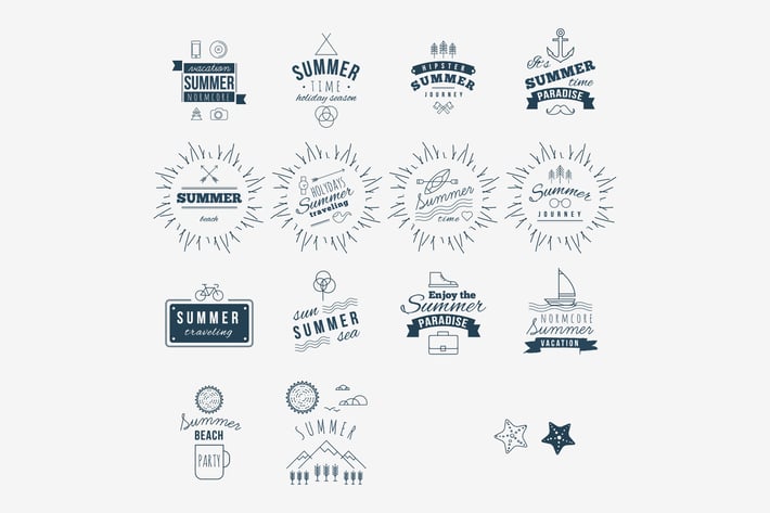 Retro hand drawn elements for Summer calligraphic 