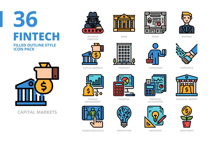 Fintech Filled Outline Style Icon Set