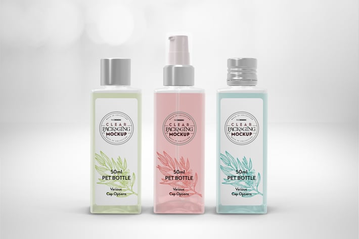 Clear 50ml Square PET Bottles Packaging Mockup