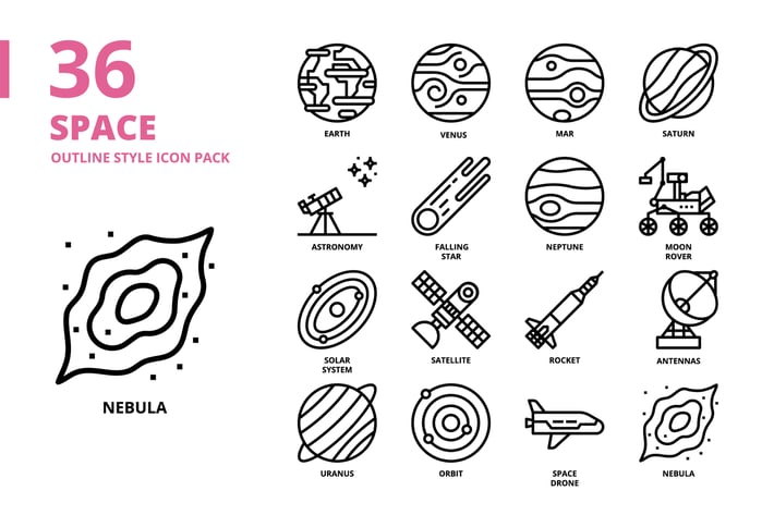 Space Outline Style Icon Set