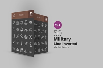 50 Military Line Inverted Icons