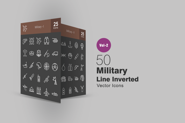 50 Military Line Inverted Icons