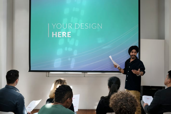 Student doing a presentation on projector Mockup