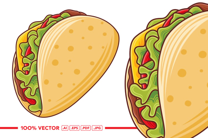 Taco Vector in Flat Design Style